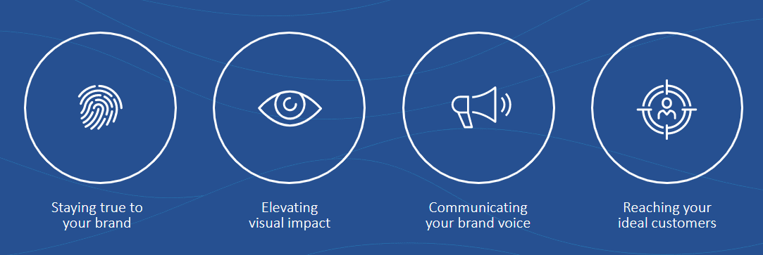 Staying true to your brand; elevating visual impact; communicating your brand voice; reaching your ideal customers